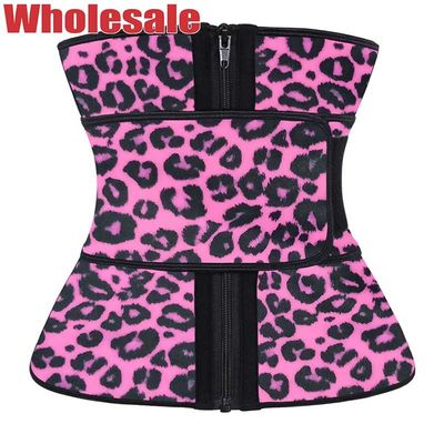 Leopard Pink Latex Zipper Plus Size Waist Cincher For Weight Loss